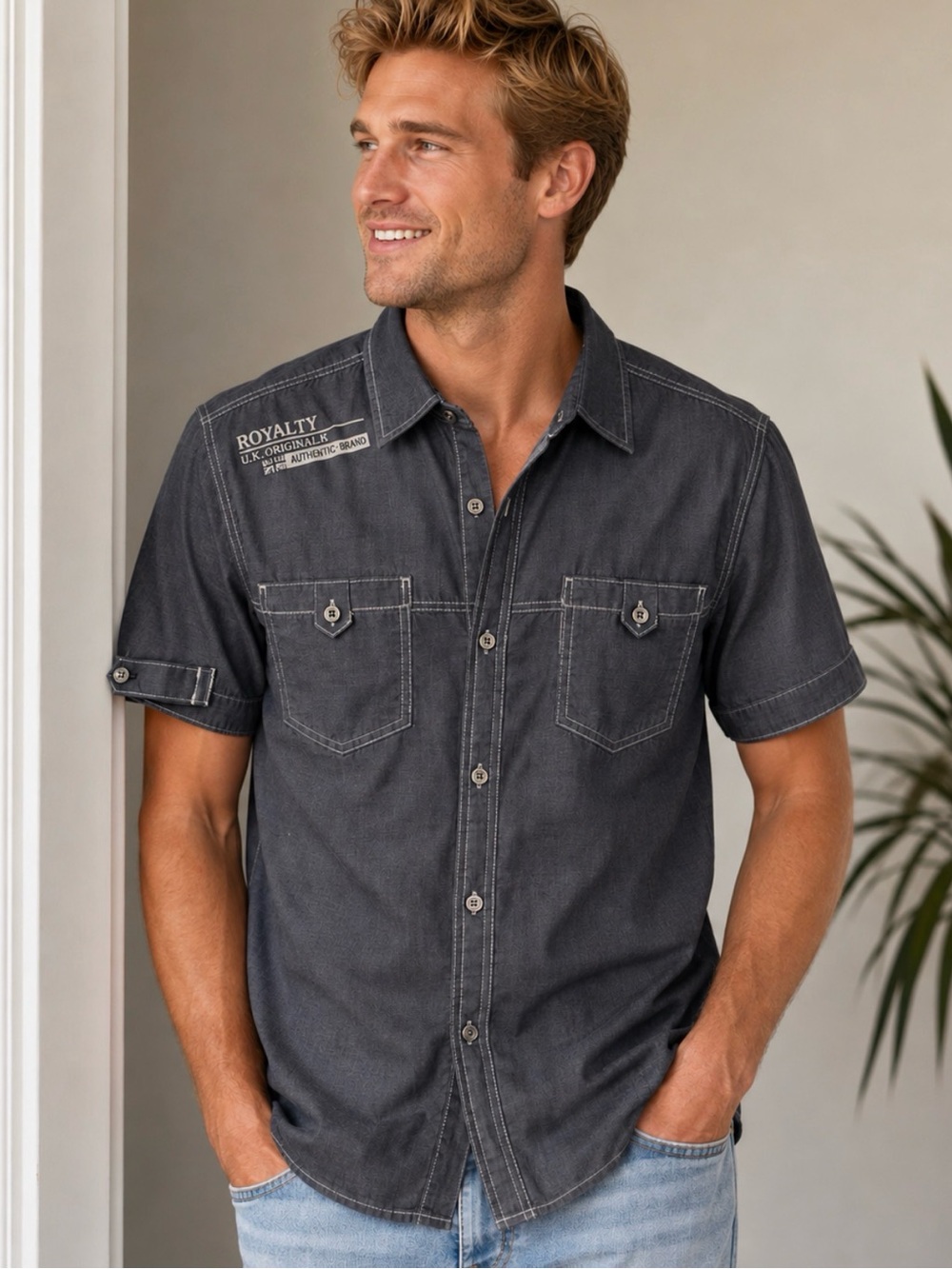 Royalty For Me Gray Casual Button Down Shirt